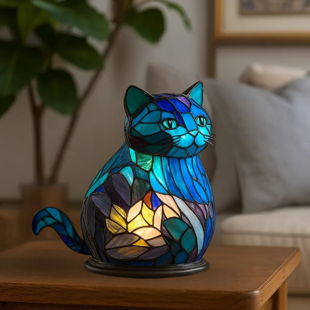 Artistic LED Nightlight with Stained Glass Effect CAT Nightlight - BlueFox