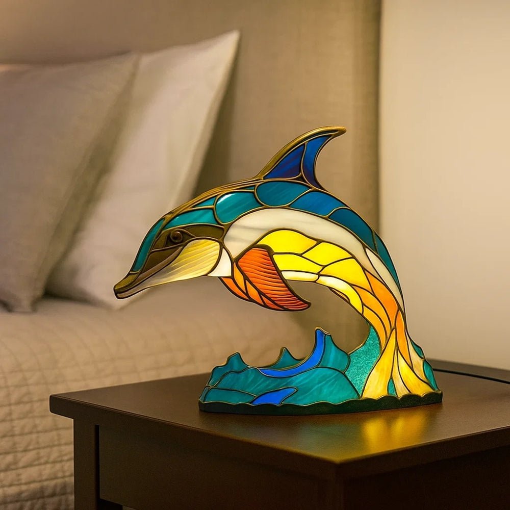 Artistic LED Nightlight with Stained Glass Effect DOLPHIN Nightlight - BlueFox