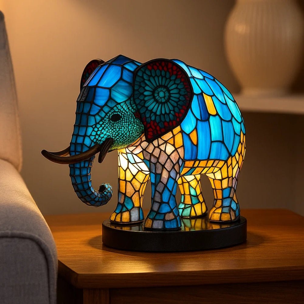 Artistic LED Nightlight with Stained Glass Effect ELEPHANT Nightlight - BlueFox