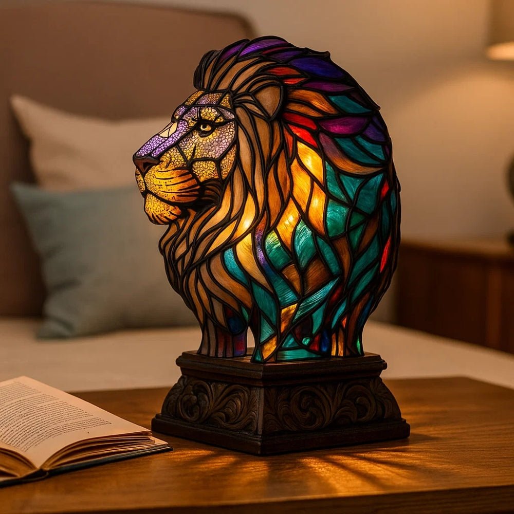 Artistic LED Nightlight with Stained Glass Effect LION Nightlight - BlueFox
