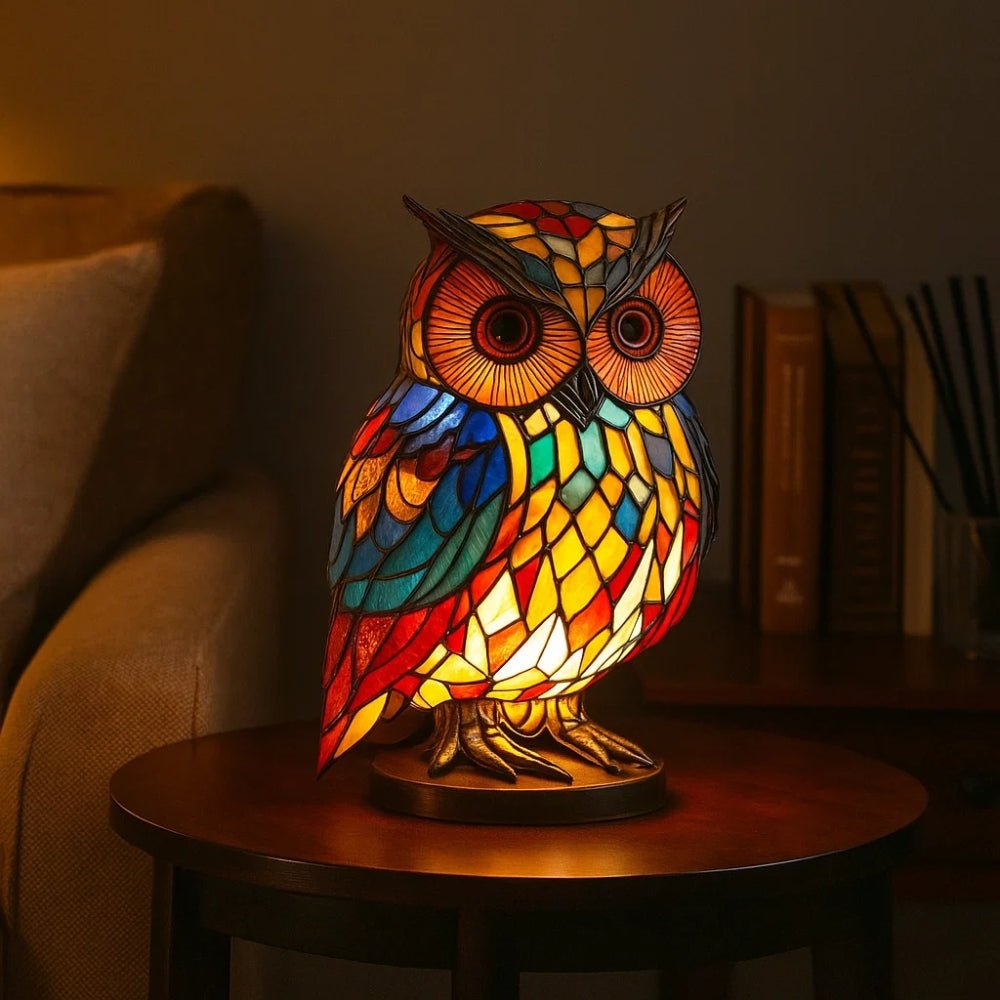 Artistic LED Nightlight with Stained Glass Effect OWL Nightlight - BlueFox