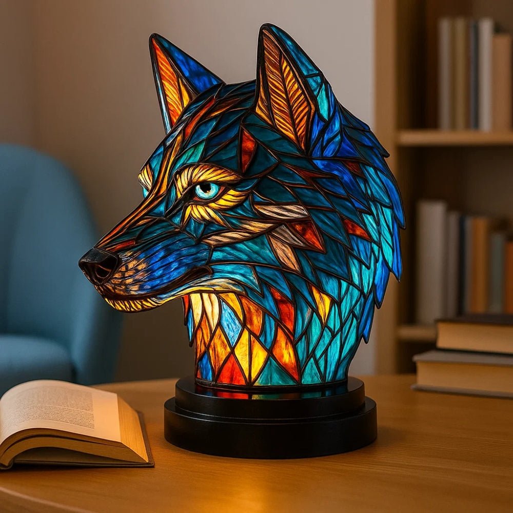 Artistic LED Nightlight with Stained Glass Effect WOLF Nightlight - BlueFox