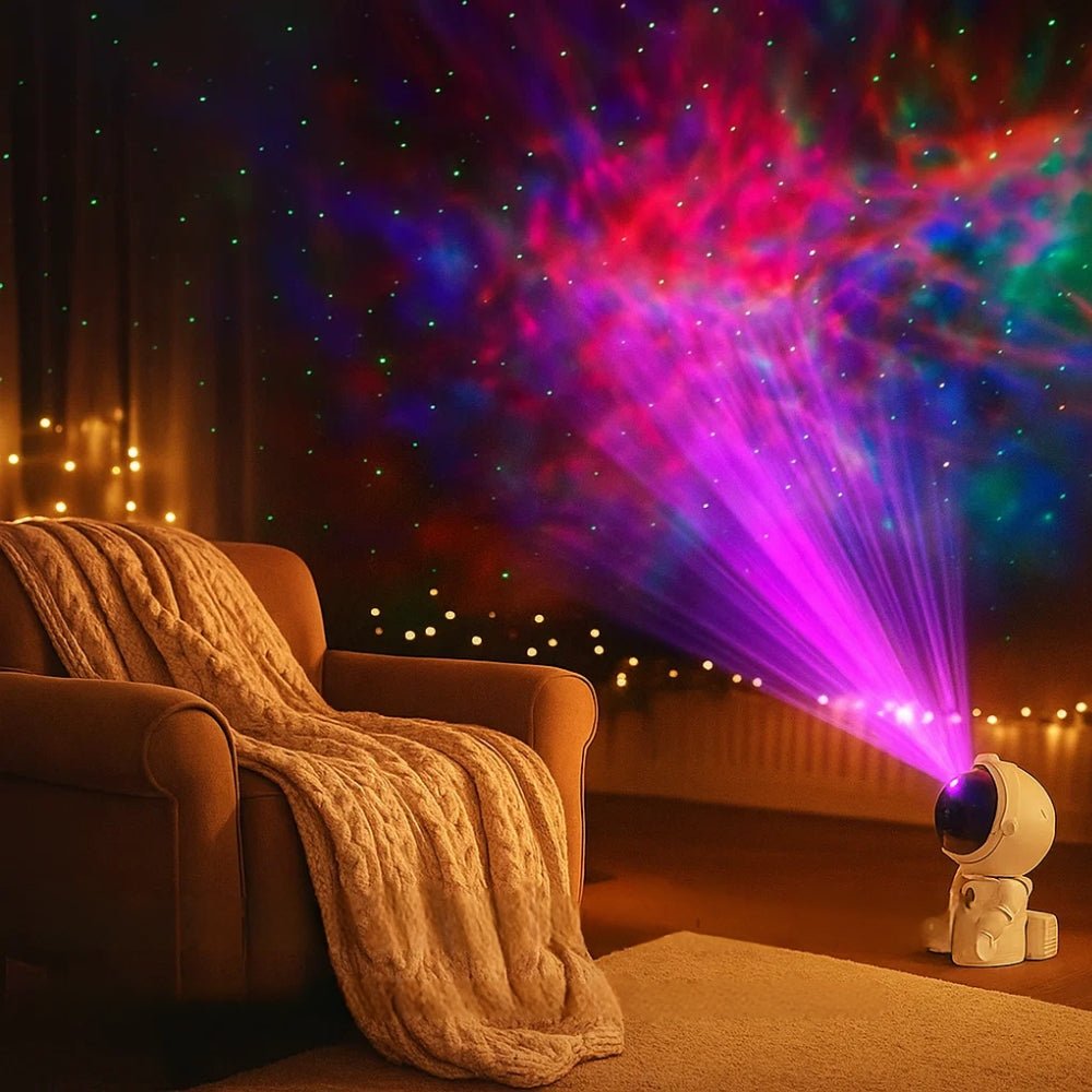 Astronaut Galaxy Night Light with Colorful Nebula Projection White Star Nightlight - BlueFox