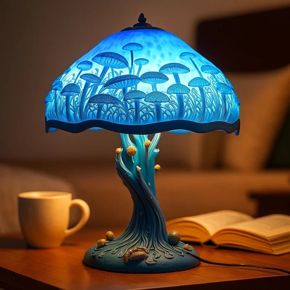 Enchanting Stained Glass Nightlight Blue Mushroom Nightlight - BlueFox