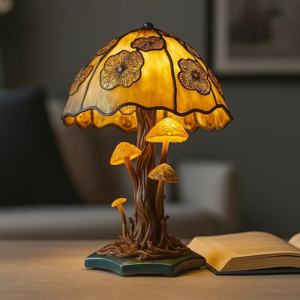 Enchanting Stained Glass Nightlight Golden Mushroom Nightlight - BlueFox