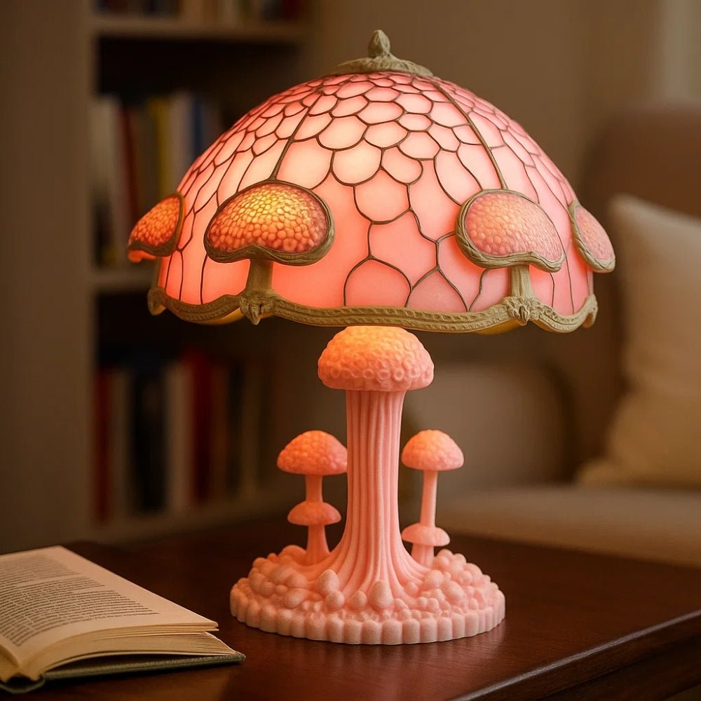Enchanting Stained Glass Nightlight Pink Mushroom Nightlight - BlueFox